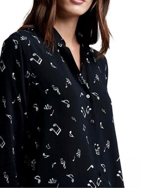 L'AGENCE Black Blouse with White Music Note Print